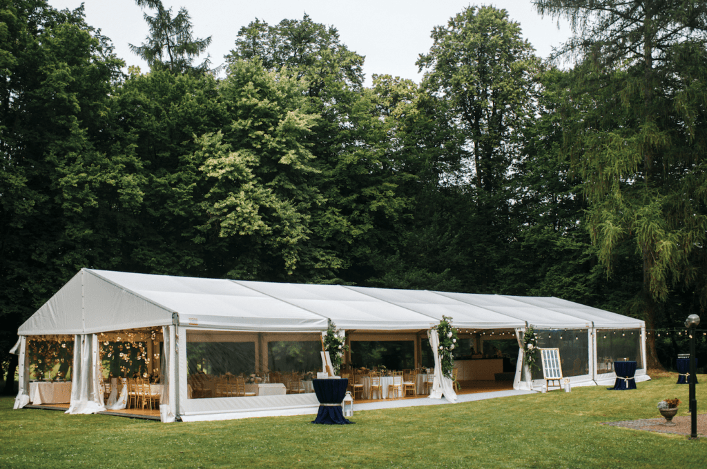 Large outdoor event tent setup in Northern Utah